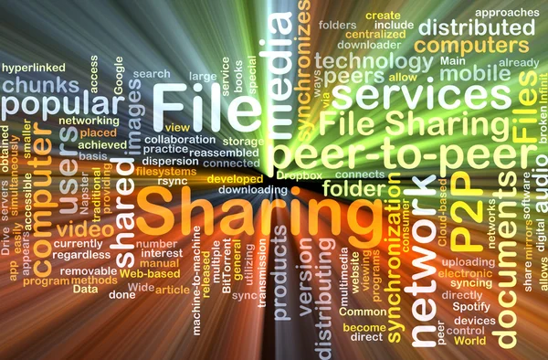 File sharing wordcloud concept illustration glowing — Stock Photo, Image