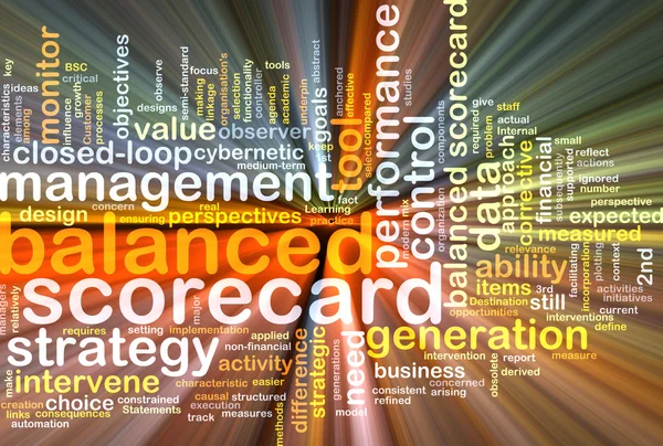Systému balanced scorecard wordcloud koncept ilustrace zářící — Stock fotografie