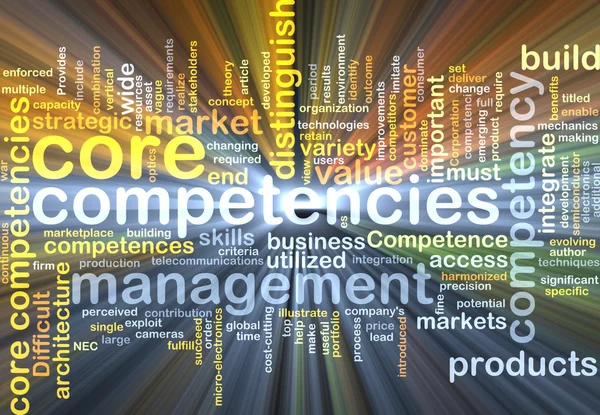 Core competencies wordcloud concept illustration glowing — Stock Photo, Image