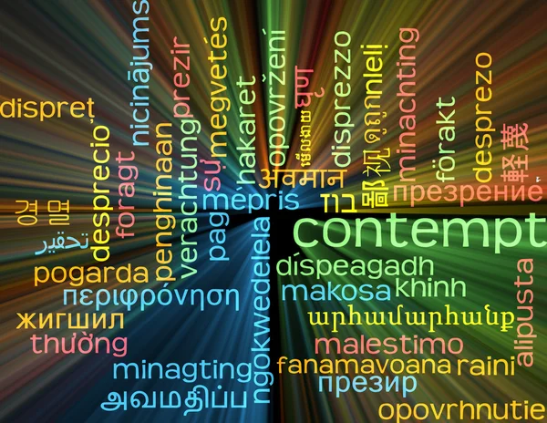 Contempt multilanguage wordcloud background concept glowing — Stock Photo, Image