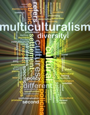 Multiculturalism wordcloud concept illustration glowing clipart