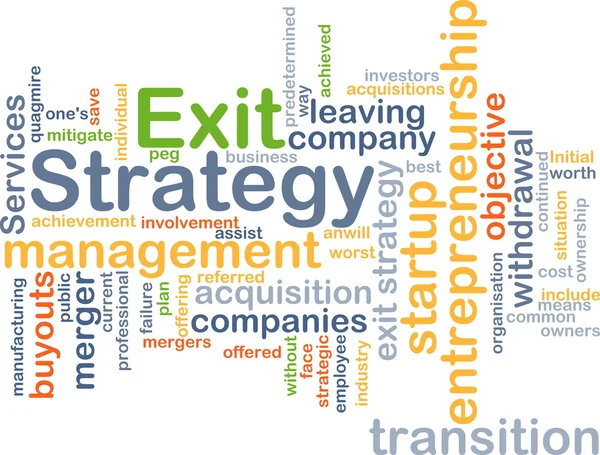 Exit strategi wordcloud koncept illustration — Stockfoto