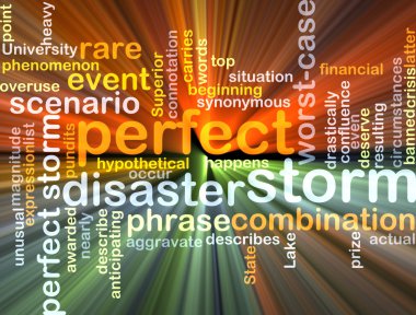 Perfect storm wordcloud concept illustration glowing clipart