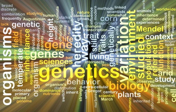 Genetics wordcloud concept illustration glowing — Stock Photo, Image