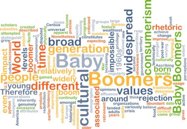 Bebek boomers wordcloud konsept illüstrasyon