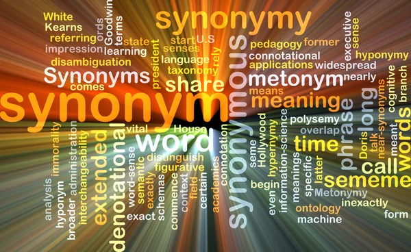 Synonym wordcloud koncept illustration glödande — Stockfoto