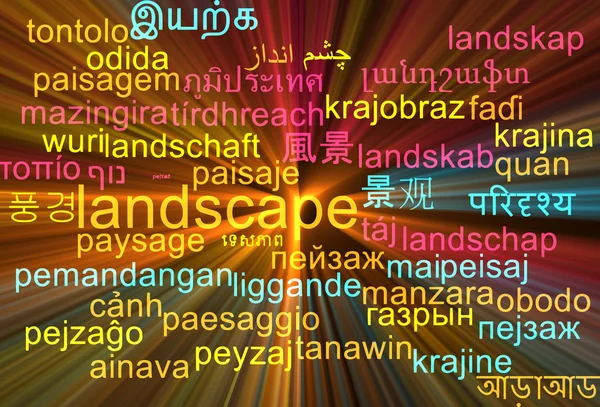 Manzara çok dilli wordcloud arka plan kavramı parlayan — Stok fotoğraf