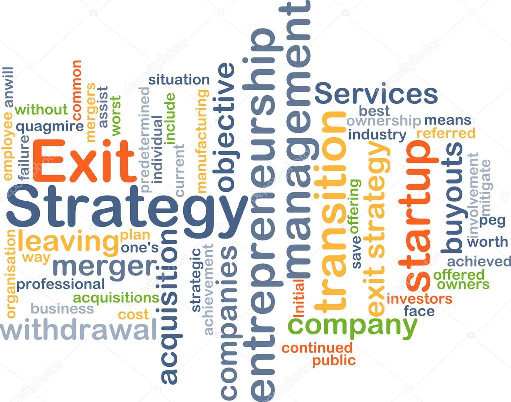 Exit strategy wordcloud concept illustration