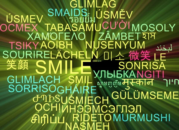 Sourire multilingue wordcloud concept de fond lumineux — Photo
