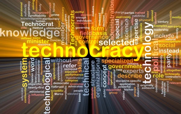 Technokracie pozadí wordcloud koncept ilustrace zářící — Stock fotografie