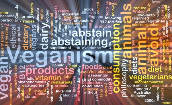 Veganism wordcloud concept illustration glowing — Stock Photo, Image