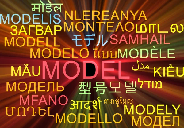 Model multilanguage wordcloud background concept glowing — Stock Photo, Image