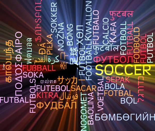 Futbol çok dilli wordcloud arka plan kavramı parlayan — Stok fotoğraf