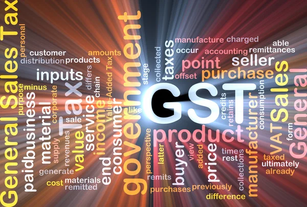 GST wordcloud concept illustration glowing — Stock Photo, Image