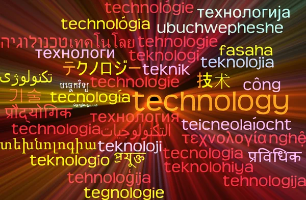 Technology multilanguage wordcloud background concept glowing — Stock Photo, Image