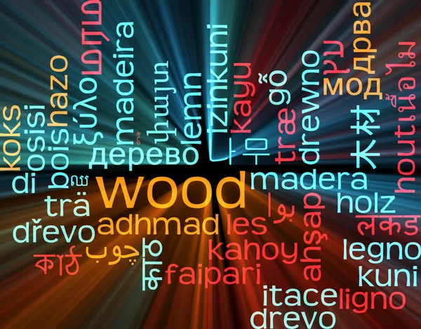 Wood multilanguage wordcloud bakgrund begreppet gl — Stockfoto