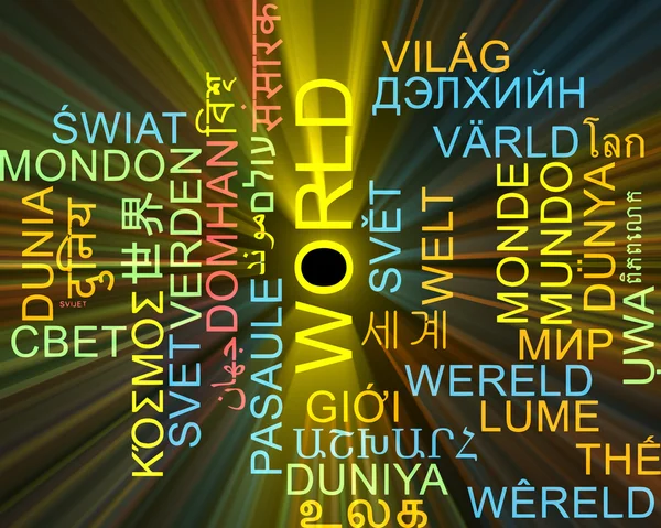 World multilanguage wordcloud background concept glowing — Stock Photo, Image