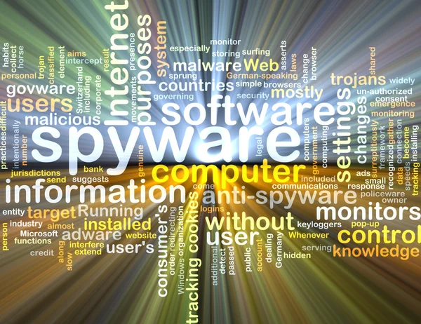 Spyware wordcloud concept illustratie gloeien — Stockfoto