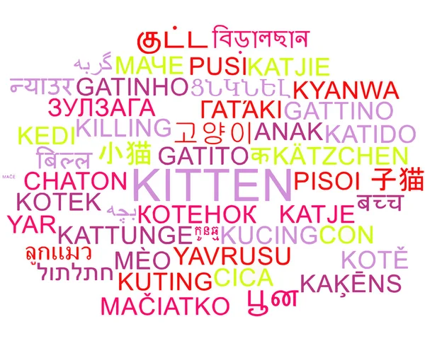 Γατάκι γλωσσών στα wordcloud φόντο έννοια — Φωτογραφία Αρχείου