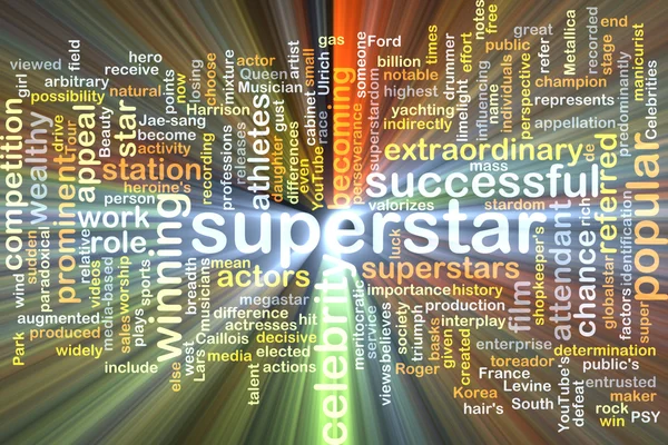 Superstar wordcloud koncept illustration glödande — Stockfoto