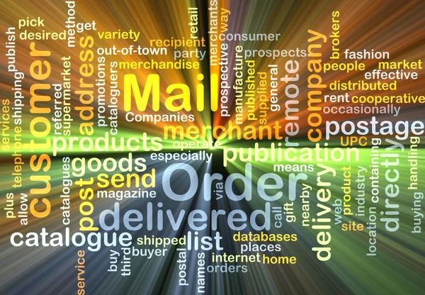 Mail ordine wordcloud concetto illustrazione incandescente — Foto Stock