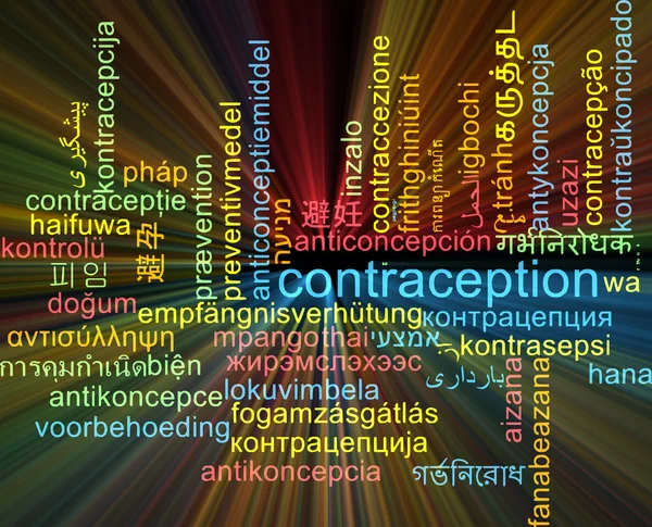 Contraception multilanguage wordcloud background concept glowing — Stock Photo, Image