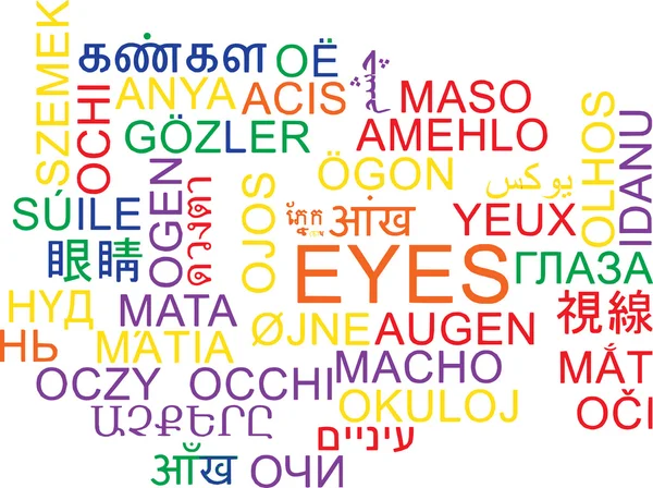 Έννοια φόντο γλωσσών στα wordcloud μάτια — Φωτογραφία Αρχείου