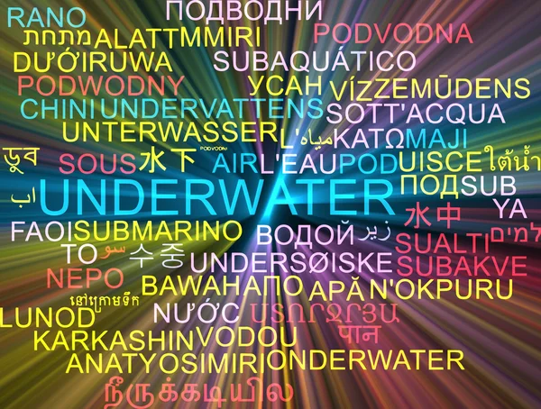 Víz alatti többnyelvű wordcloud háttér koncepció izzó — Stock Fotó