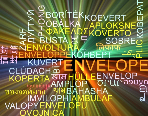 Boríték többnyelvű wordcloud háttér koncepció izzó — Stock Fotó