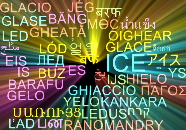 Ice multilanguage wordcloud background concept glowing — Stock Photo, Image
