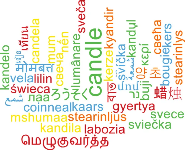 Gyertya többnyelvű wordcloud háttér koncepció — Stock Fotó