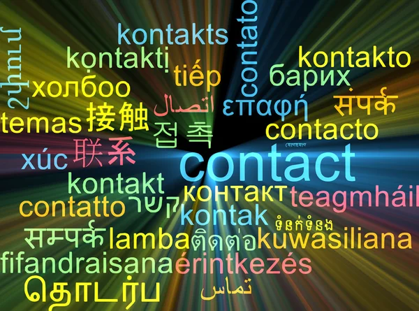 Contact multilanguage wordcloud background concept glowing — Stock Photo, Image