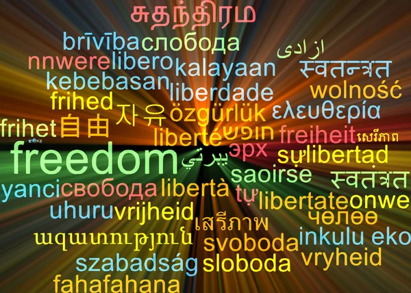 Freedom multilanguage wordcloud background concept glowing — Stock Photo, Image