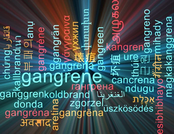 Gangrene multilanguage wordcloud background concept glowing — Stock Photo, Image