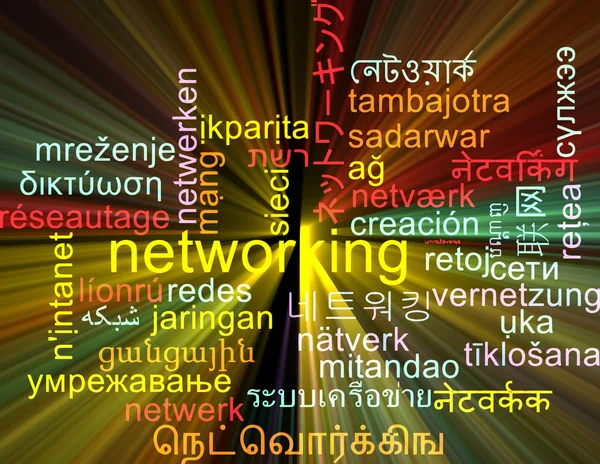 Networking conceito de fundo wordcloud multilíngue brilhante — Fotografia de Stock