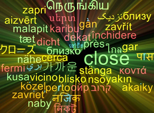 Cerrar multilenguaje wordcloud fondo concepto brillante — Foto de Stock
