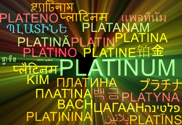 Platina multilanguage wordcloud bakgrund begreppet glödande — Stockfoto