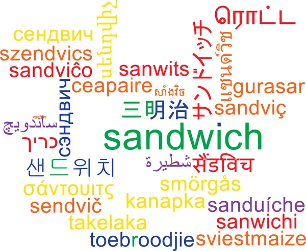 Sandwich multilingua wordcloud concetto di sfondo — Foto Stock