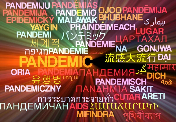 Concept d'arrière-plan multilingue pandémique wordcloud rayonnant — Photo