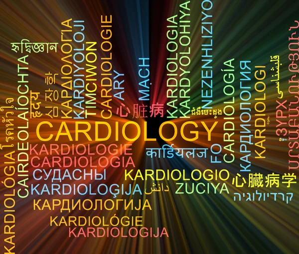 Cardiologia multilíngue wordcloud fundo conceito brilhante — Fotografia de Stock