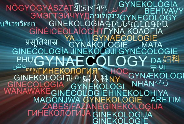 Gynekologi multilanguage wordcloud bakgrund begreppet glödande — Stockfoto