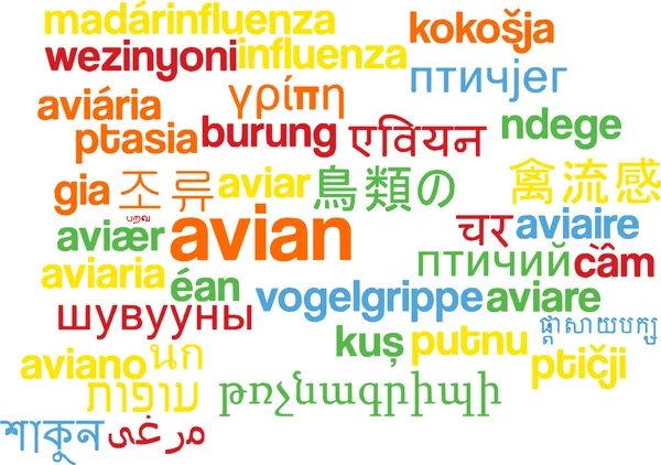 Madárinfluenza többnyelvű wordcloud háttér koncepció — Stock Fotó