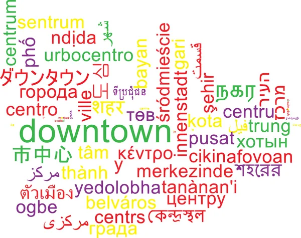 Downtown multilanguage wordcloud background concept — Stock Photo, Image