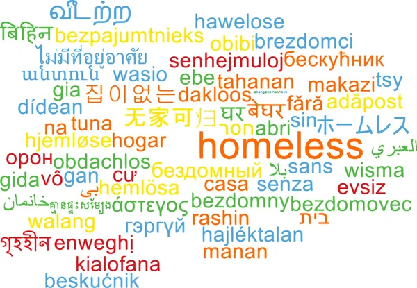 Hajléktalan többnyelvű wordcloud háttér koncepció — Stock Fotó