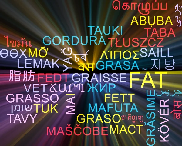 Fat multilanguage wordcloud background concept glowing — Stock Photo, Image