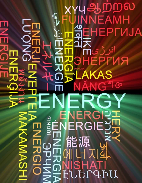 Energia conceito de fundo wordcloud multilíngue brilhante — Fotografia de Stock