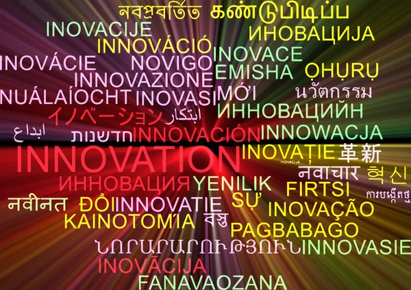 Innovation multilanguage wordcloud background concept glowing — Stock Photo, Image