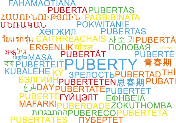 Puberteit meertalige wordcloud achtergrond concept — Stockfoto