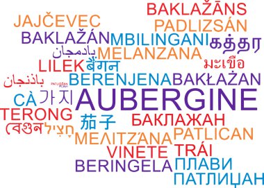 Patlıcan çok dilli wordcloud arka plan kavramı