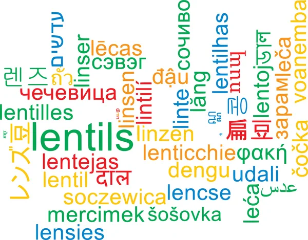 Lenticchie multilingua wordcloud concetto di sfondo — Foto Stock